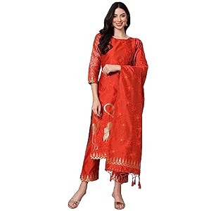 VredeVogel Womens Cotton Silk Jacquard Kurta Pant