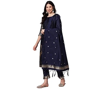 VredeVogel Womens Cotton Silk Jacquard Kurta Pant