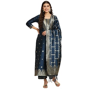 VredeVogel Womens Cotton Silk Jacquard Kurta Pant
