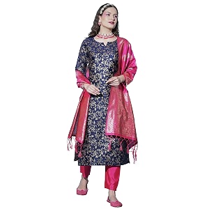 VredeVogel Womens Cotton Silk Jacquard Kurta Pant