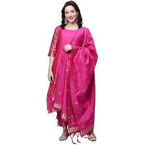 VredeVogel Womens Cotton Silk Jacquard Kurta Pant