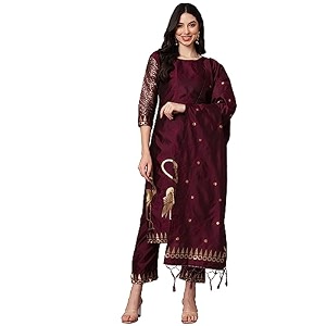 VredeVogel Womens Cotton Silk Jacquard Kurta Pant