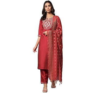 VredeVogel Womens Cotton Silk Blend Embroidered Viscose