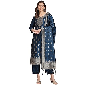 VredeVogel Womens Cotton Silk Jacquard Kurta Pant