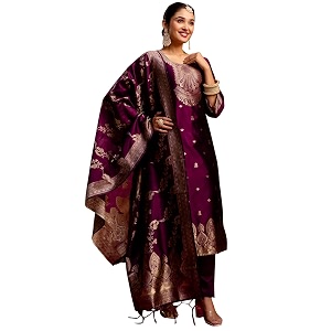 VredeVogel Womens Cotton Silk Blend Zari Work