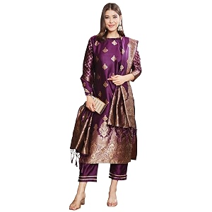 VredeVogel Womens Cotton Silk Jacquard Banarasi Silk