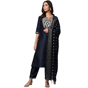 VredeVogel Womens Cotton Silk Blend Embroidered Viscose