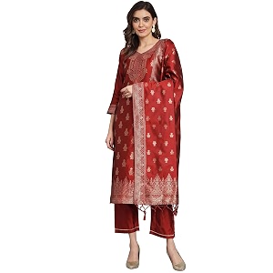 VredeVogel Womens Cotton Silk Jacquard Kurta Pant