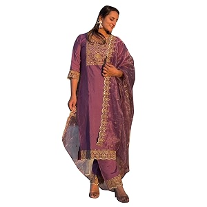 VredeVogel Womens Silk Blend Embroidered Kurta with