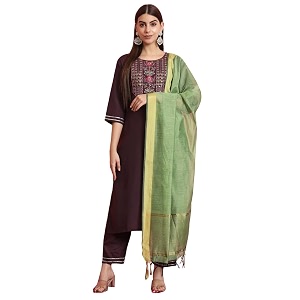 VredeVogel Womens Silk Blend Embroidered Kurta with