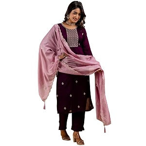 VredeVogel Womens Silk Blend Embroidered Kurta with