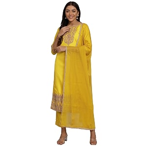 VredeVogel Womens Silk Blend Embroidered Kurta with
