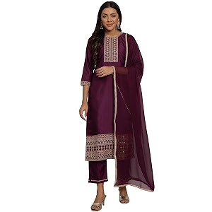 VredeVogel Womens Silk Blend Embroidered Kurta with