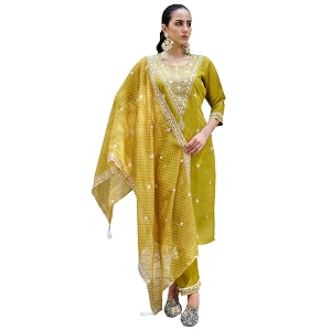 VredeVogel Womens Silk Blend Embroidered Kurta with