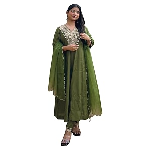 VredeVogel Womens Silk Blend Embroidered Anarkali Kurta