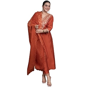 VredeVogel Womens Silk Blend Embroidered Anarkali Kurta