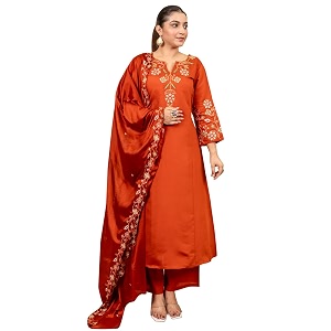 VredeVogel Womens Silk Blend Embroidered Anarkali Kurta