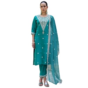 VredeVogel Womens Silk Blend Embroidered Kurta with
