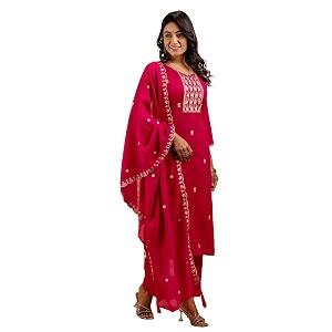 VredeVogel Womens Silk Blend Embroidered Kurta with