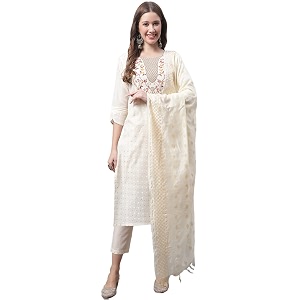 vredevogel women39s silk blend chanderi modal butti regular kurta trouser with dupatta set amp embroidered chanderi dupatta set