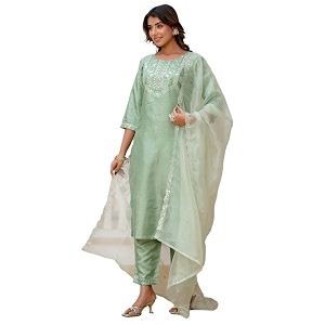 VredeVogel Womens Silk Blend Embroidered Kurta with