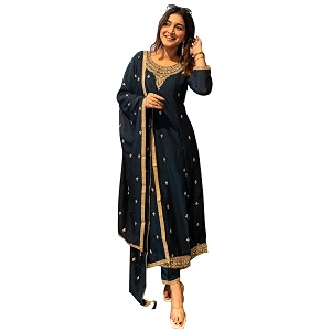 VredeVogel Womens Silk Blend Embroidered Anarkali Kurta