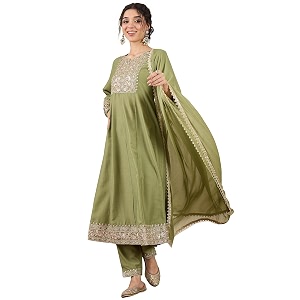 VredeVogel Womens Silk Blend Embroidered Anarkali Kurta