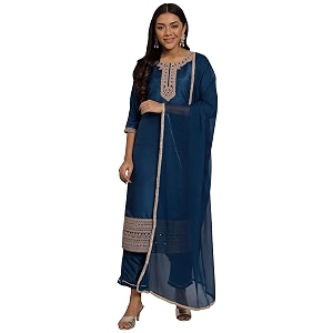 VredeVogel Womens Silk Blend Embroidered Kurta with