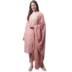 vredevogel women39s silk blend chanderi modal butti regular kurta trouser with dupatta set amp embroidered chanderi dupatta set