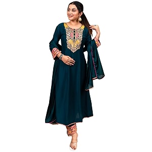 VredeVogel Womens Silk Blend Embroidered Anarkali Kurta