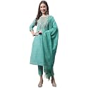 VredeVogel Women's Silk Blend Chanderi Modal Butti Regular Kurta Trouser with Dupatta Set &amp; Embroidered Chanderi Dupatta Set