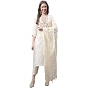 VredeVogel Women's Silk Blend Chanderi Modal Butti Regular Kurta Trouser with Dupatta Set &amp; Embroidered Chanderi Dupatta Set