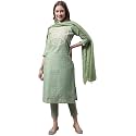 VredeVogel Women's Silk Blend Chanderi Modal Butti Regular Kurta Trouser with Dupatta Set &amp; Embroidered Chanderi Dupatta Set