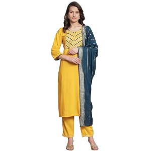 VredeVogel Women Cotton Slub Straight Kurta Set