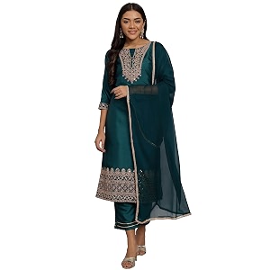 VredeVogel Womens Silk Blend Embroidered Kurta with