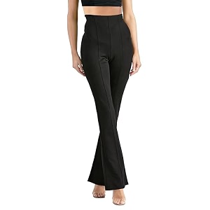 VRENI Ribbed Stretchable Flared Pants for Women