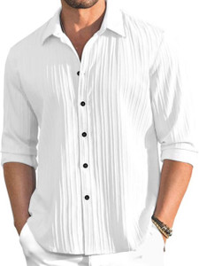 VRLOOKS Men Self Design Casual White Shirt