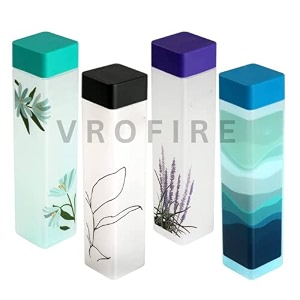 frosted plastic 100 food grade premium plastic fridge unbelievably slim square water bottle gift with soft mat finish for gymschoolofficetravelamptrekking lable_4 multicolor1 litres