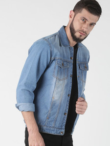VROJASS Men Solid Denim Jacket