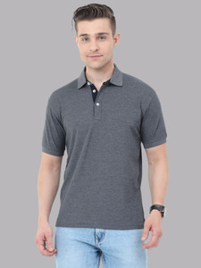 VROJASS Solid Men Polo Neck Grey T-Shirt