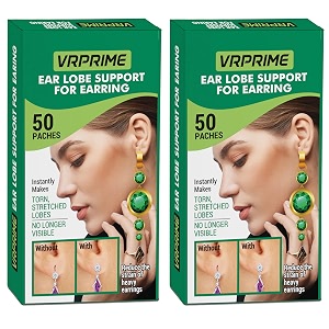 vrprime 50 patches earlobe support patches  earring sticker tape for heavy earrings  transparent ear lobe tapes ear lifts patches for earrings  invisible ear hole closer tape repairing pack of 2