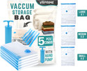 VRPRIME Vacuum Storage Bags Set of 5 with Pump, Space Saving Travel Bags High Volume Storage Vacuum Bags, Travel Storage Vacuum Bags (Pack of 5)