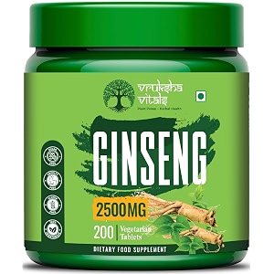 vruksha vitals triple ginseng root - 2500 mg - korean red panax ginseng siberian and american ginseng extract powder tablets capsules supplement