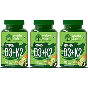 vruksha vitals vit d3 amp k2 100 rda 120 120 extra 240 tablets - plant based vitamin d3 600 iu amp vitamin k2 as mk7 55 mcg vitamin d amp vit k vegan tabletscapsules supplement x pack of 3