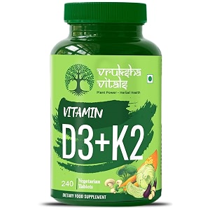 vruksha vitals vit d3 amp k2 100 rda 240 tablets - for adults amp kids - plant based vitamin d3 600 iu amp vitamin k2 as mk7 55 mcg vitamin d amp vit k tabletscapsules supplement