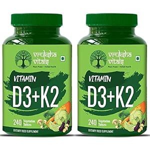 vruksha vitals vit d3 amp k2 100 rda 120 120 extra 240 tablets - plant based vitamin d3 600 iu amp vitamin k2 as mk7 55 mcg vitamin d amp vit k vegan tabletscapsules supplement x pack of 2