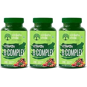 vruksha vitals vitamin b complex 100 rda - 200 tabletscapsules - b vitamins supplement b1 b2 b3 b5 b6 b7 b9 b12 x pack of 3
