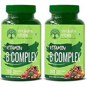 vruksha vitals vitamin b complex 100 rda - 200 tabletscapsules - b vitamins supplement b1 b2 b3 b5 b6 b7 b9 b12 x pack of 2