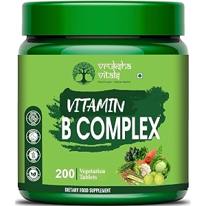 vruksha vitals vitamin b complex 100 rda - 200 tabletscapsules - b vitamins supplement b1 b2 b3 b5 b6 b7 b9 b12 with mecobalamine
