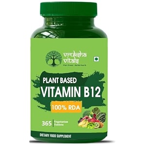 vruksha vitals vitamin b12-100 rda lab tested - coa 365 tabletscapsules supplements - plant based methylcobalaminemecobalamine supplement